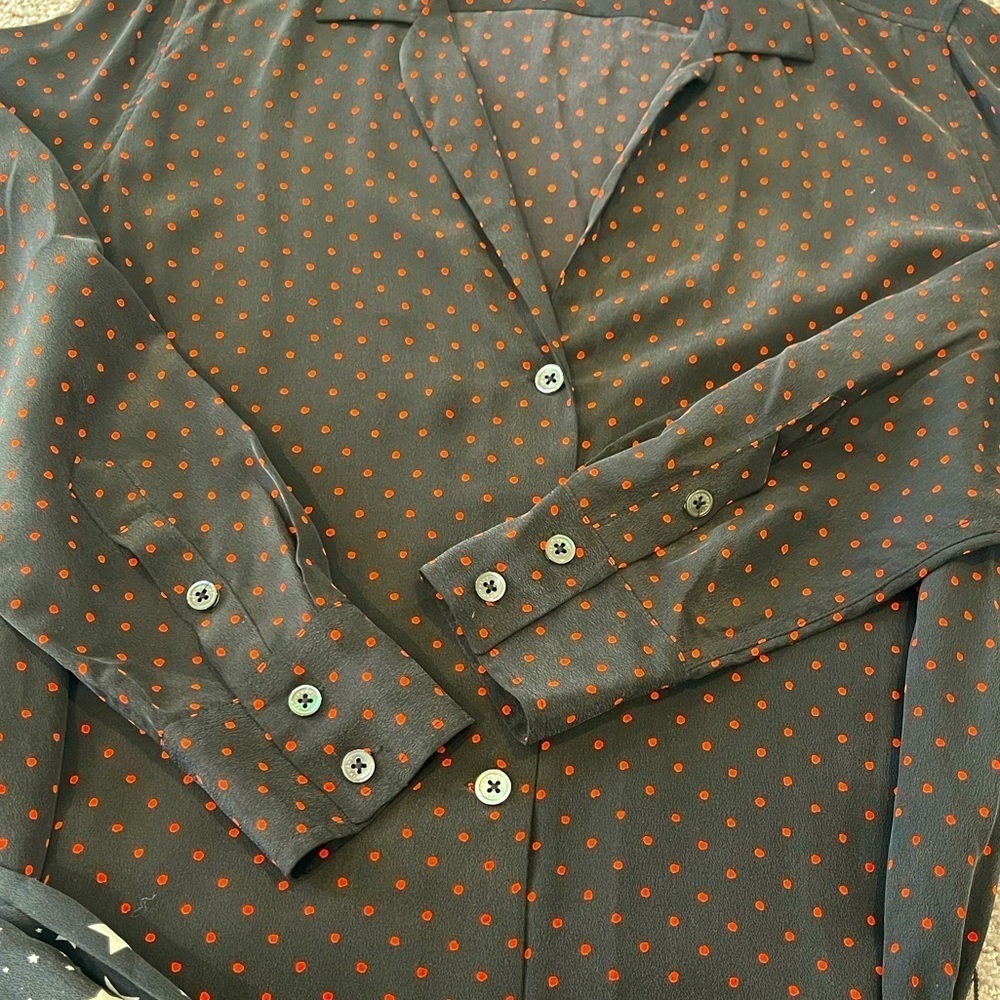 Equipment Kate Moss 100% Silk Shirt Dress, Black With Red Polka Dots, Size XS - Picture 13 of 16